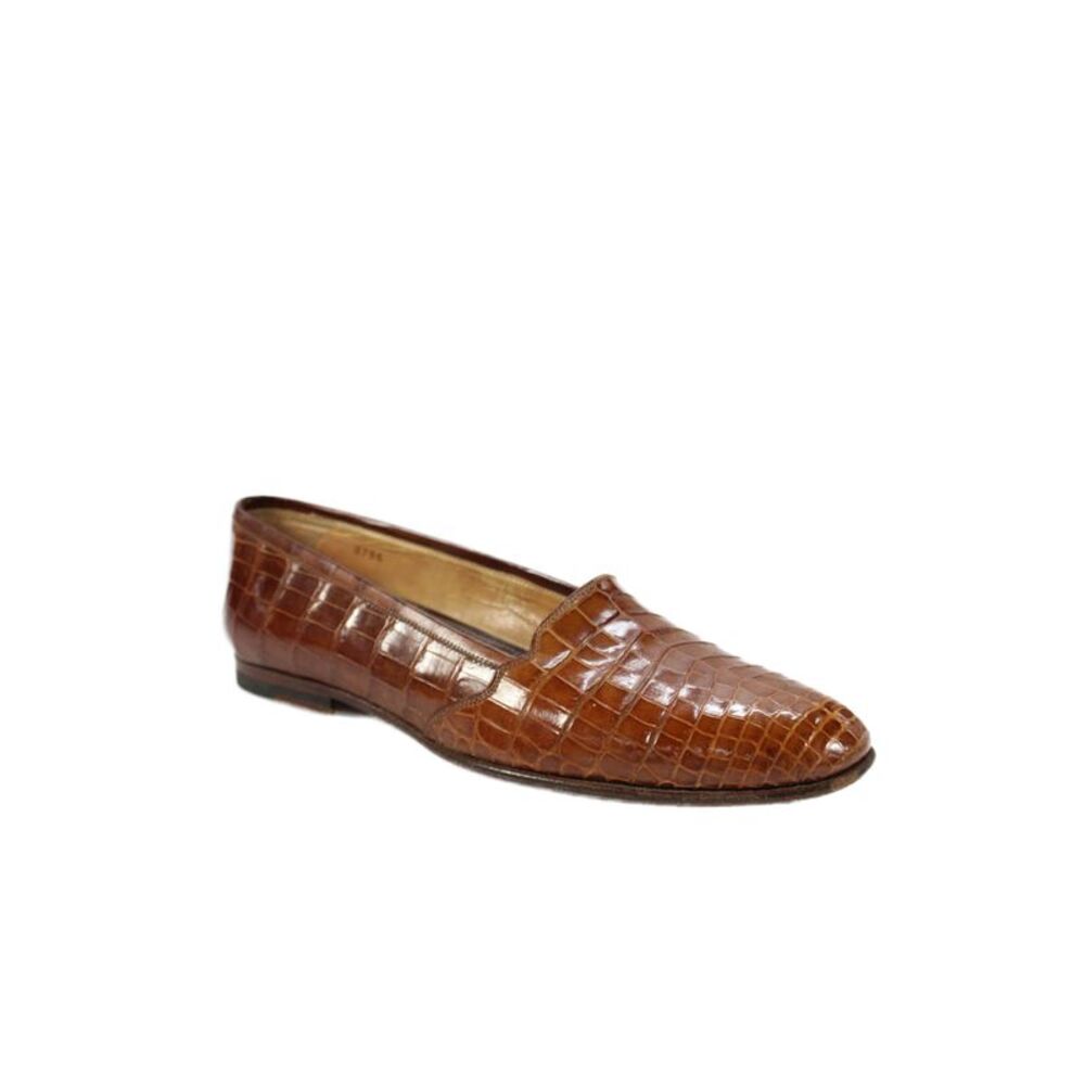 Susan Bennis Warren Edwards Mens Crocodile Skin Slide On Loafers Brown Size 8
